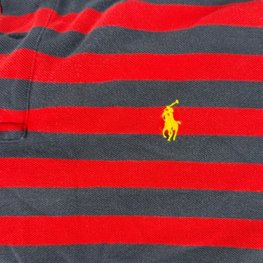 Polo Ralph Lauren Vintage XL Striped Polo Shirt Red Navy Blue Yellow Pony Logo